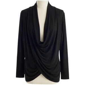 Women’s Sweater Top Black Drape Front Crossover XL